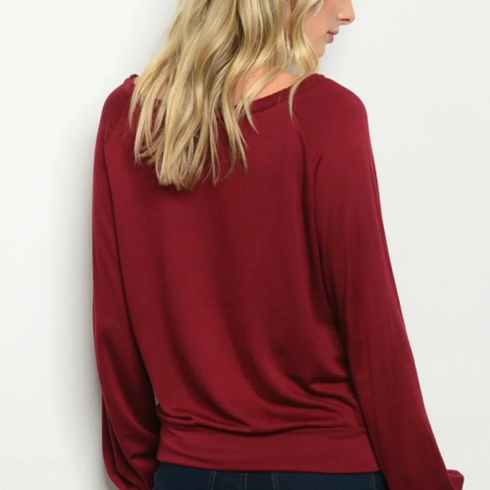 LE LIS LONG SLEEVE BURGUNDY SWEATER TOP
